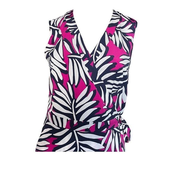 LAUNDRY Shelli Segal Wrap Dress Pink Navy White Floral Sleeveless Stretch 2 - Picture 4 of 6